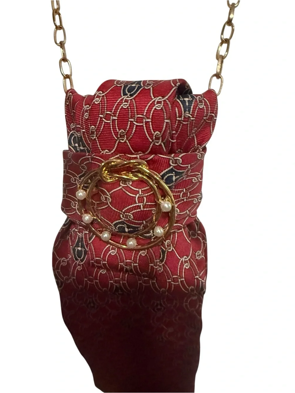 Vintage Sutter Grant Silk Necktie Statement Necklace Red Gold